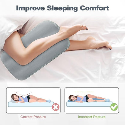 Cooling Memory Foam Knee Pillow for Side Sleepers, Between Legs Pillow, Soothing Relief for Sciatica Back HIPS Knees Joints, with Inner Pillowcase and Extra Foam Filler, Grey