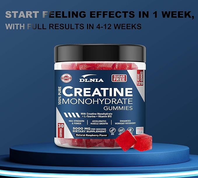 120 Creatine Monohydrate Gummies for Men & Women, Vegan-Friendly, Sugar-Free, & Tasty Chewables - Instantized Creatine Gummies for Enhanced Muscles Growth, Recovery, & Performance (Raspberry)