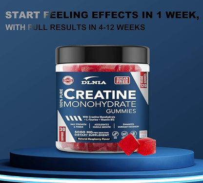 120 Creatine Monohydrate Gummies for Men & Women, Vegan-Friendly, Sugar-Free, & Tasty Chewables - Instantized Creatine Gummies for Enhanced Muscles Growth, Recovery, & Performance (Raspberry)