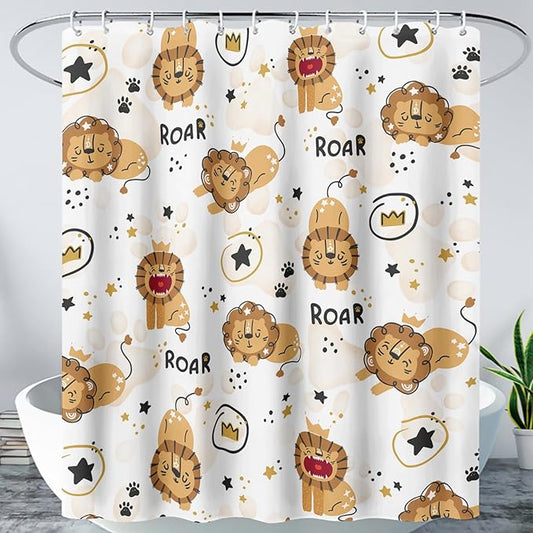 AILONEN Cute Lion Shower Curtain for Bathroom, Children Kwwaii Animal Bathroom Curtain Decor,Printed Bath Curtain for Boys Girls 72" W*78" H Polyester Waterproof Bathroom Curtain with 12 Hooks