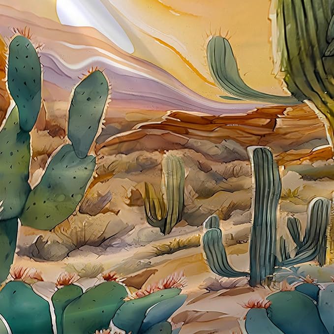 AILONEN Watercolor Cactus Shower Curtain,Orange Succulent Flower Waterproof Shower Curtains Set for Boys Kids Teens, 48" W*72" H Sunset Mountains Cactus Forest Shower Curtain
