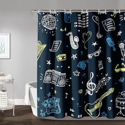 AILONEN Graffiti Note Music Shower Curtain,Hip Hop Music Art Bath Curtain Minimalist Bathroom Curtain 72" W*84" H Polyester Waterproof Bathroom Curtain with 12 Hooks