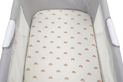 Muslin Bassinet Sheets Compatible with Fisher-Price Portable Bassinet On-The-Go, 2 Pack 100% Cotton 30" x 28" Bassinet Sheets, Natural and Rainbow