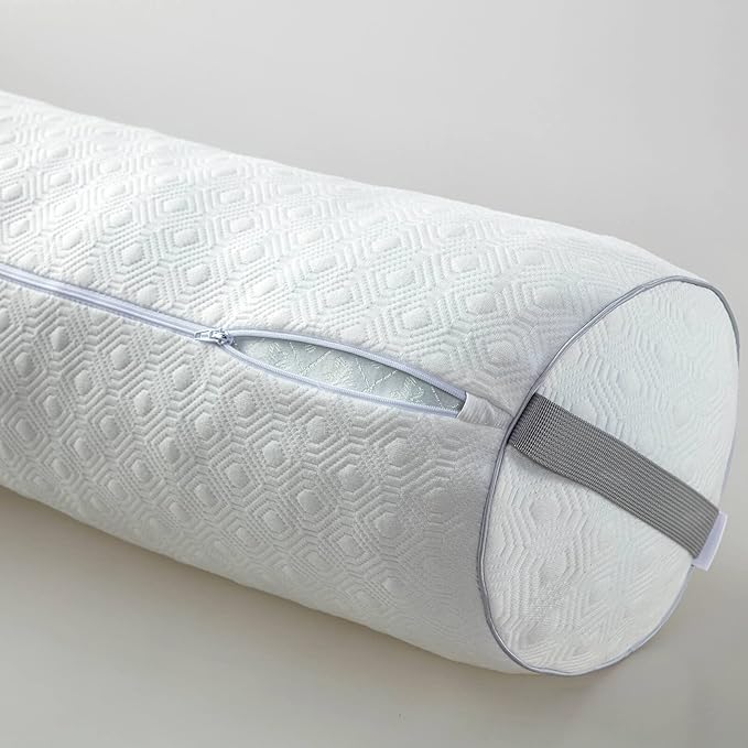 Kingnex Adjustable Roll Bolster Pillow, Under Knees for Sleeping on Back, Between Legs for Side Sleepers Shredded Cool Gel Infused Memory Foam Insert with Removable Bamboo Viscose Cover 18x6