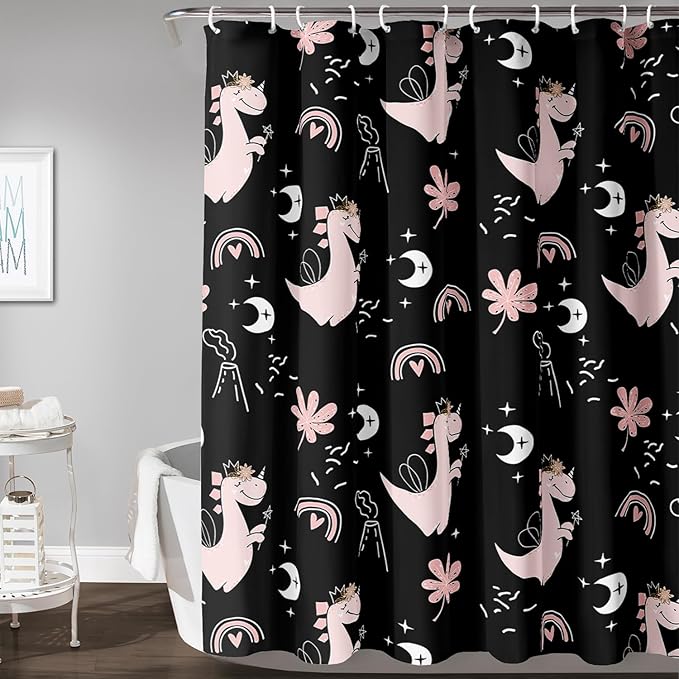 AILONEN Cute Dinosaur Shower Curtain,Cartoon Dinosaur Bath Curtain Gifts for Kids,Polyester Waterproof for Bathroom, 72" W*96" H with 12 Plastic Hooks
