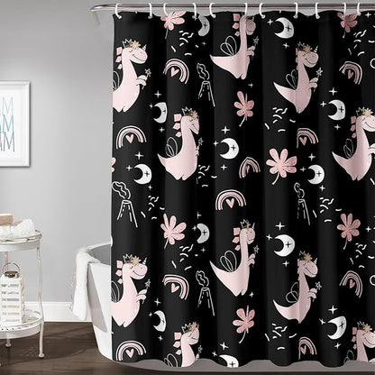 AILONEN Cute Dinosaur Shower Curtain,Cartoon Dinosaur Bath Curtain Gifts for Kids,Polyester Waterproof for Bathroom, 72" W*96" H with 12 Plastic Hooks
