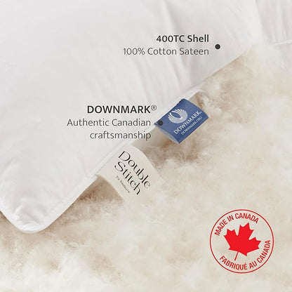 Double Stitch Luxury US White Down Pillow - Made in Canada, 400 Thread Count 100% Cotton Shell, Medium Firm 700 Fill Power Down Bed Pillow, Soft Sleeping Pillow 3-Chamber, King(20" x 36")