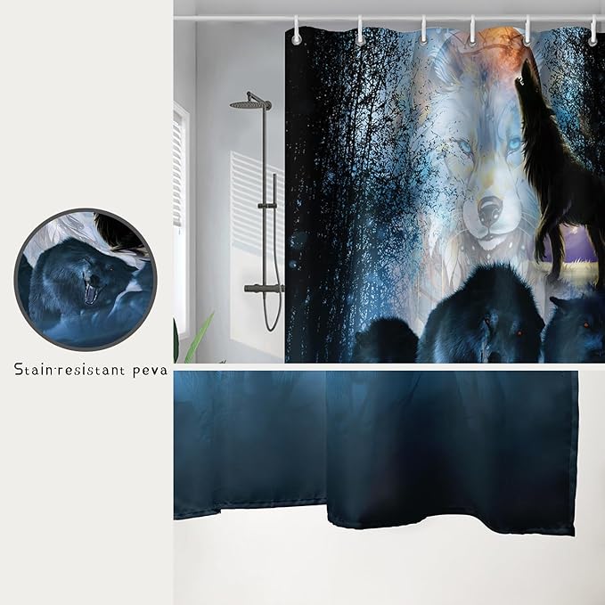 AILONEN Boys Wolf Shower Curtain for Bathroom Decor,3D Howling Wolf Ferocious Wolf Wildlife Decor Bath Curtain 36" W*72" H Polyester Fabric Waterproof Bathroom Curtain with 12 Hooks