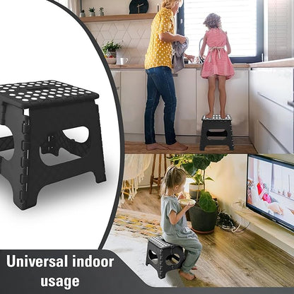 Folding 11inch Lightweight Step Stool - Compact & Portable - Sturdy Non-Slip Design for Kitchen, Bathroom - Durable & Space-Saving - Weight Capacity up to 300lbs - Black - Ideal for Adults and Kids