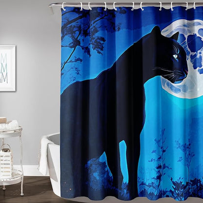 AILONEN Black Panther Shower Curtain,Evening Moon Leopard Bath Curtain for Women,Wildlife Cheetah Polyester Waterproof for Bathroom,72" W*84" H with 12 Plastic Hooks