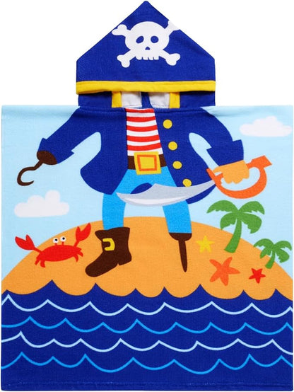 Kids Pirate Hooded Beach Towel Boys Cute Poncho Pool Towels with Hood 24*47" Cool Soft Microfiber Swim Cover-ups for Kids Ages 3-10 Thick Absorbent Cotton Hooded Bath Towels Wrap Bathrobe