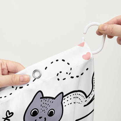 AILONEN Cat Shower Curtain, Cute Cat Cartoon Pet Cat Kitten Bathroom Curtain,Cat Paw Print Cat Lover Bath Curtain 72" W*96" H Polyester Waterproof Bathroom Curtain with 12 Hooks