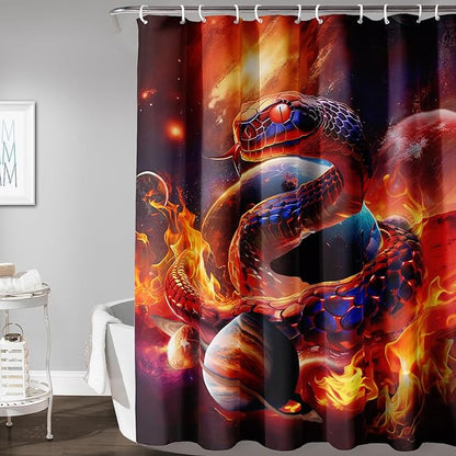 AILONEN 3D Snake Shower Curtain for Boys,Flame Fire Planet Snake Bath Curtain for Bathroom Decor,Safari Animal Polyester Waterproof for Shower, 72" W*84" H with 12 Plastic Hooks