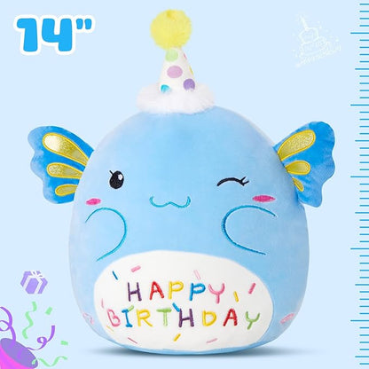Light up Musical Happy Birthday Axolotl Plush Pillow,LED Stuffed Animals,Blue Axolotl Glowing Plush Toy,Light-up Singing Plush Birthday Gift for Toddler Boys Girls,14''