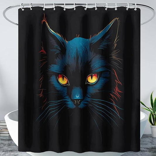 AILONEN Black Cat Shower Curtain,Wildlife Cat Bath Curtain for Adults,Animal Theme Polyester Waterproof with 12 Plastic Hooks 72" W*96" H