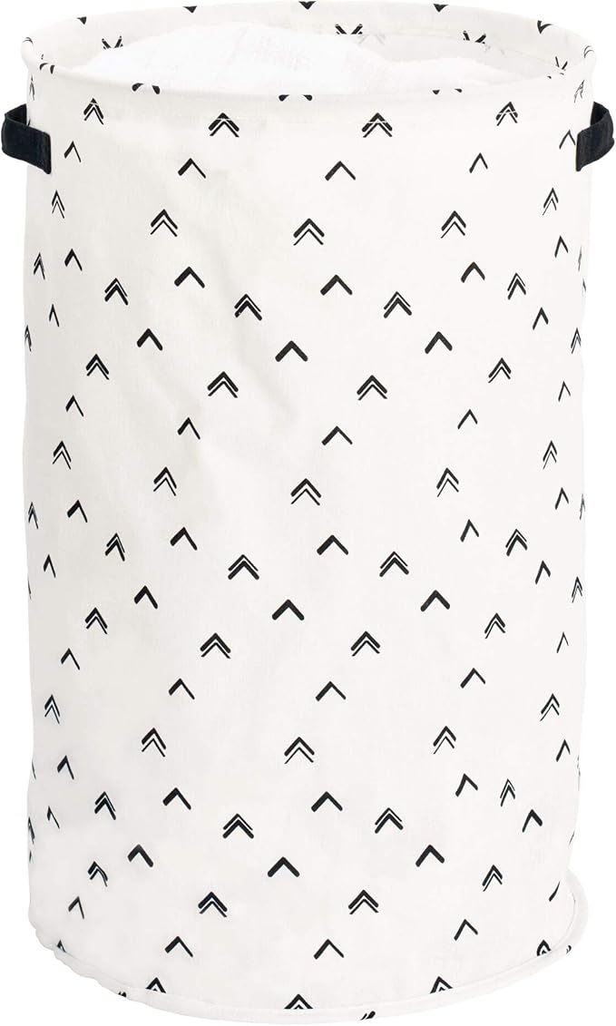 iDesign Arrow Fabric Round Storage Bin, Basket Container Mini Hamper with Dual Side Handles for Closet, Bedroom, Laundry, Clothing, Toys, Nursery - Black and White