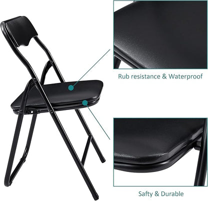 VECELO Kids Folding Activity Table and Chairs 5 Pcs, Portable, with Ultra Soft PU Padded Cushion, 5 Piece Set, Black