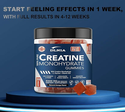 120 Creatine Monohydrate Gummies for Men & Women, Vegan-Friendly, Sugar-Free, & Tasty Chewables - Instantized Creatine Gummies (120 Count (Pack of 1), Orange)