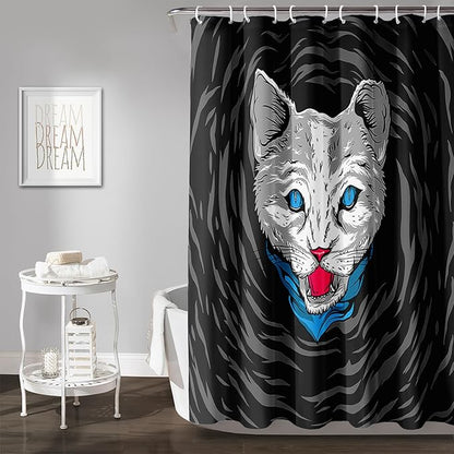 AILONEN Cat Shower Curtain,Cartoon Scream Cat Printed Bath Curtain for Teens,Polyester Waterproof for Bathroom,72" W*78" H with 12 Plastic Hooks