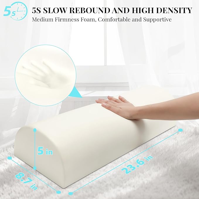 Large Knee Pillow for Side Sleepers Memory Foam Leg Pillows for Sleeping Yoga Bed Half Moon Bolster Pillow for Neck Pain Relief with Pillowcase 23.6"x8.7"x5"(Air Layer White, Extended Size)