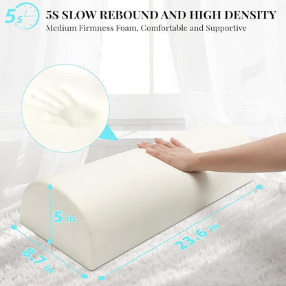 Large Knee Pillow for Side Sleepers Memory Foam Leg Pillows for Sleeping Yoga Bed Half Moon Bolster Pillow for Neck Pain Relief with Pillowcase 23.6"x8.7"x5"(Air Layer White, Extended Size)