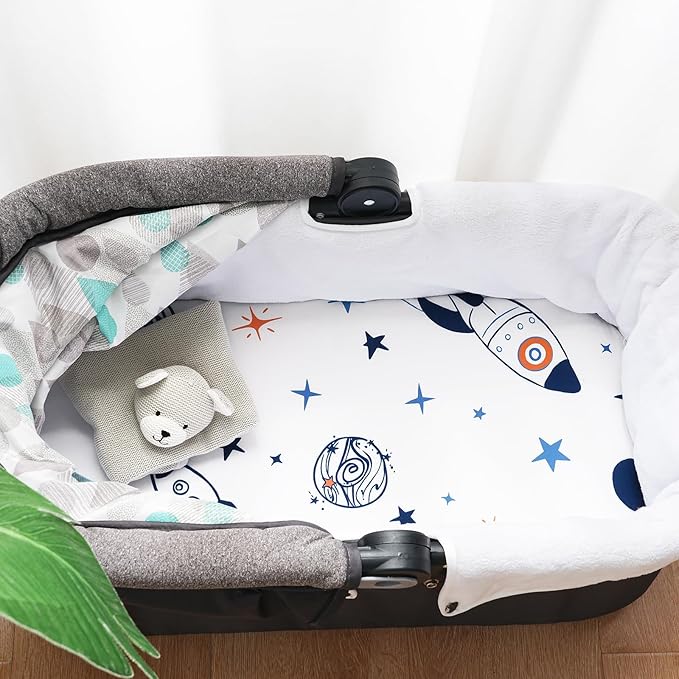 david's kids 3 Pack Bassinet Sheets, Ultra Soft Breathable Comfortable Baby Sheet Set for Boys Girls Neutral, Univeral Fit for Most Cradle and Bassinet Mattress, Space