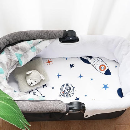 david's kids 3 Pack Bassinet Sheets, Ultra Soft Breathable Comfortable Baby Sheet Set for Boys Girls Neutral, Univeral Fit for Most Cradle and Bassinet Mattress, Space