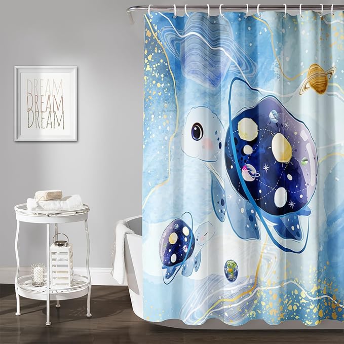 AILONEN Sea Turtle Shower Curtain,Blue Space Planet Turtle Bath Curtain,Watercolor Ocean Turtle Shower Curtain Waterproof for Bathroom Decor with 12 Plastic Hooks, 36" W*72" H