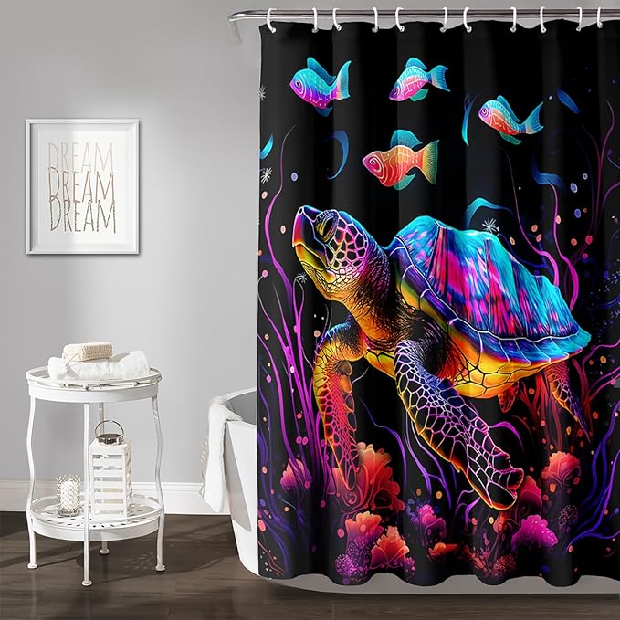 AILONEN Colorful Sea Turtle Shower Curtain for Bathroom,Beautiful Turtle with Fish Bath Curtain for Kids,Boys,Girls,Ocean Animal Theme Waterproof Fabric Shower Curtain Set with Hooks,60" W*72" H