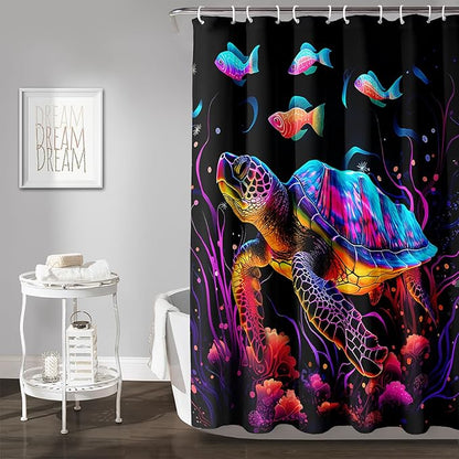 AILONEN Colorful Sea Turtle Shower Curtain for Bathroom,Beautiful Turtle with Fish Bath Curtain for Kids,Boys,Girls,Ocean Animal Theme Waterproof Fabric Shower Curtain Set with Hooks,60" W*72" H