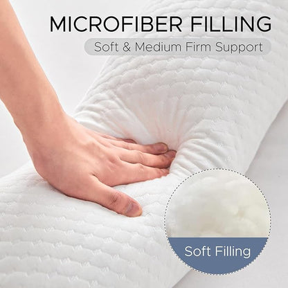 Body Pillow for Adults - Soft Long Bed Pillows Insert for Sleeping - Shredded Memory Foam and Removable Washable Cover - Swan Shaped Side Sleeper Pregnancy Pillow 49 Inch (White)