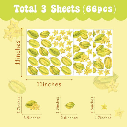Star Fruit Wall Decals Peel and Stick Summer Fruit Wall Stickers Removable Kitchen Wall Stickers Cabinet Decals Watercolor Fruit Wall Decals for Nursery Bedroom Playroom Decor