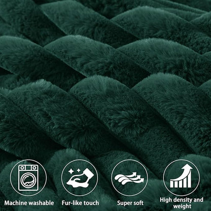 Faux Fur Headboard Pillow with 2 Pack Neck Roll Pillow Large Headboard Pillow Soft and Supportive with Removable Cover (Green, Queen)