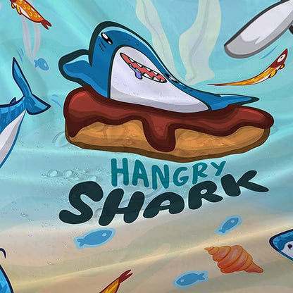 AILONEN Cartoon Shark Shower Curtain,Kawaii Donut Shark with Marine Life Bath Curtain Set for Kids Girls Boys,Fish Seaweed Fabric Shower Curtains for Bathroom, 60" W*72" H