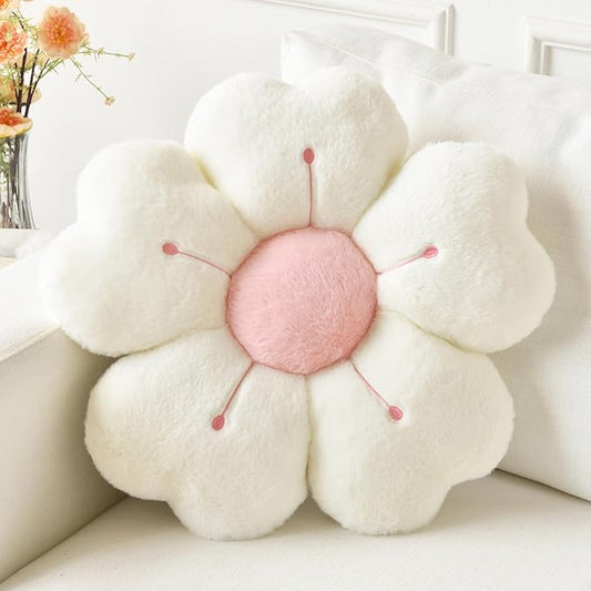Flower Pillow, Flower Shaped Pillow Decorative Throw Pillows for Bed Couch, Cute Daisy Pillow Dorm Decor Floor Seating Cushion (White, 19.6 Inches)