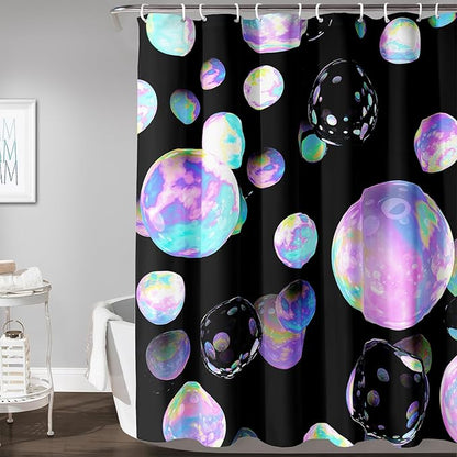 AILONEN Colorful Planet Shower Curtain,Purple Planet Bath Curtain for Bathroom Decor,Polyester Waterproof with 12 Plastic Hooks 36" W*72" H