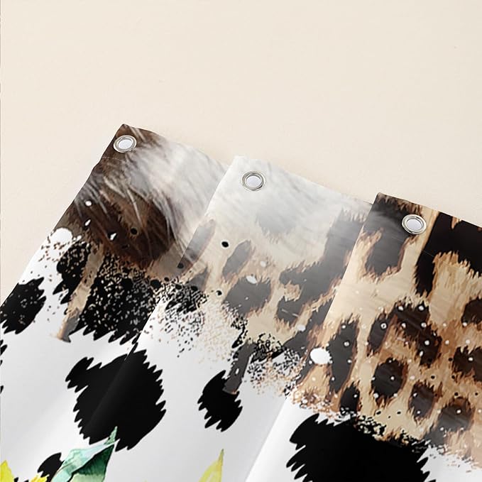 AILONEN Yak Shower Curtains for Kids Boys Girls,Highland Cattle Sunflower Cow Fur Print Bath Curtains for Bathroom Decor,Polyester Waterproof with 12 Plastic Hooks 72" W*84" H