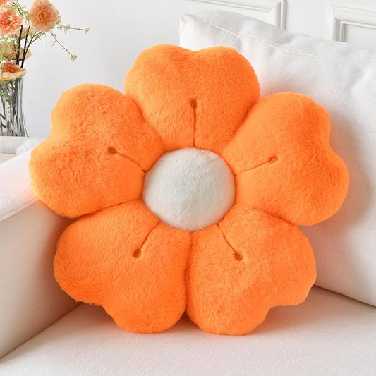 Flower Pillow, Flower Shaped Pillow Decorative Throw Pillows for Bed Couch, Cute Daisy Pillow Dorm Decor Floor Seating Cushion (Orange, 19.6 Inches)