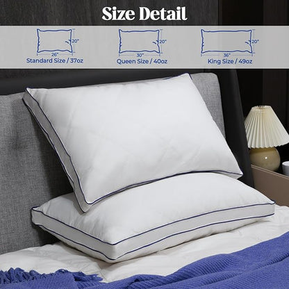 puredown King Size Pillows Set of 2, Feather Down Pillow Bed Sleeping Pillow, Cotton Shell Gusset Design Bed Pillow,King Pillows 2 Pack