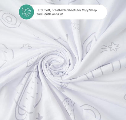 TansyPanda Bassinet Sheets for Halo Bassinest Swivel, Flex, Glide, Premiere and Luxe Series Sleeper, Pack of 3, 33 X 17 Inch, Ultra Soft and Snug Fit, Unisex Boys Girls, Gray White (Space Rockets)