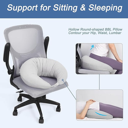 BBL Pillow After Surgery, BBL Pillow for Sitting Sleeping Driving, Hemorrhoid Pillow Seat Support Cushio for Butt with Hole, Butt Donut Pillow for Woman,Grey