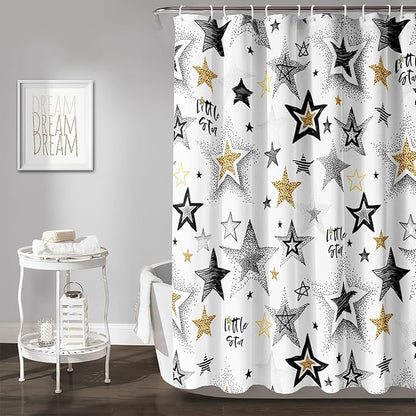 AILONEN Star Shower Curtain, Grey and Gold Tie Dye Star Bathroom Curtain,Minimalist Shower Curtain 48" W*72" H Polyester Waterproof Bathroom Curtain with 12 Hooks