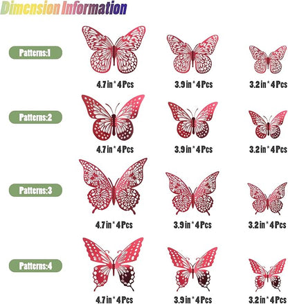 SAOROPEB 3D Butterfly Wall Decor 48 Pcs 4 Styles 3 Sizes, Butterfly Decorations for Butterfly Birthday Decorations Butterfly Party Decorations Cake Decorations, Removable Stickers (Blood Red)