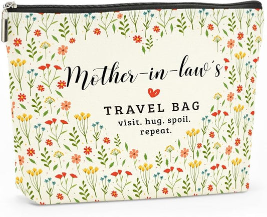 Mother in Law's Travel Bag Mothers Day Makeup Bag Mother in Law Birthday Gifts from Daughter in Law Funny Coloful Floral Cosmetic Bag for Women Mother of the Groom Chirstmas Wedding Retirement Gifts