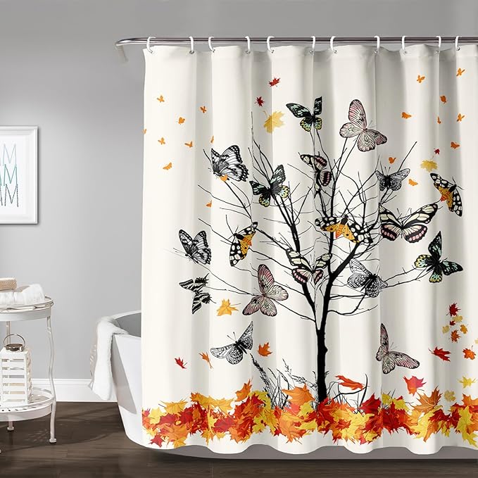 AILONEN Butterfly Shower Curtain,Vintage Colorful Butterflies Art Bath Curtain Minimalist Bathroom Curtain 72" W*84" H Polyester Waterproof Bathroom Curtain with 12 Hooks