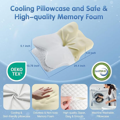 Cervical Neck Pillow for Pain Relief Sleeping, Cooling Contour Memory Foam Support Pillows for Neck and Shoulder Pain, Ergonomic Orthopedic Pillow for Side Back & Stomach Sleepers, White-27