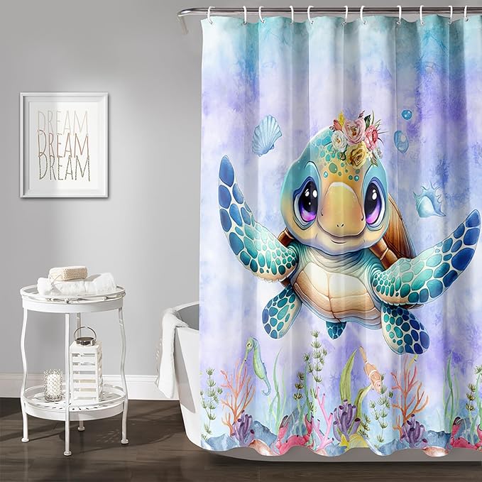AILONEN Sea Turtle Shower Curtain for Kids Boys Girls,Cute Turtle Kids Bath Curtain Ocean Animal Tie Dye Shower Curtain 72" W*96" H Women Bathroom Curtain Polyester Waterproof Curtain with 12 Hooks