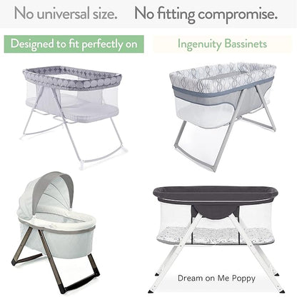 Bassinet Fitted Sheets Compatible with Ingenuity Foldaway Rocking, Dream & Grow, Poppy Traveler Bassinet – Snuggly Soft 100% Jersey Cotton – Beige + Rusty Brown – 2 Pack
