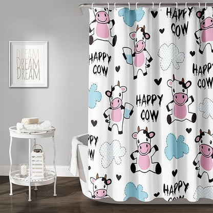 AILONEN Cute Cow Shower Curtain for Bathroom, Kids Children Cow Print Bathroom Curtain,Happy Cow Bath Curtain 72" W*78" H Polyester Waterproof Bathroom Curtain with 12 Hooks