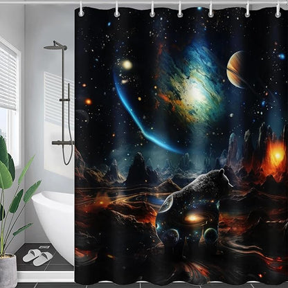 AILONEN Leopard Shower Curtain for Bathroom, Black Panther Bathroom Curtain,Galaxy Starry Planet Space Bath Curtain 72" W*96" H Polyester Waterproof Wildlife Bathroom Curtain with 12 Hooks